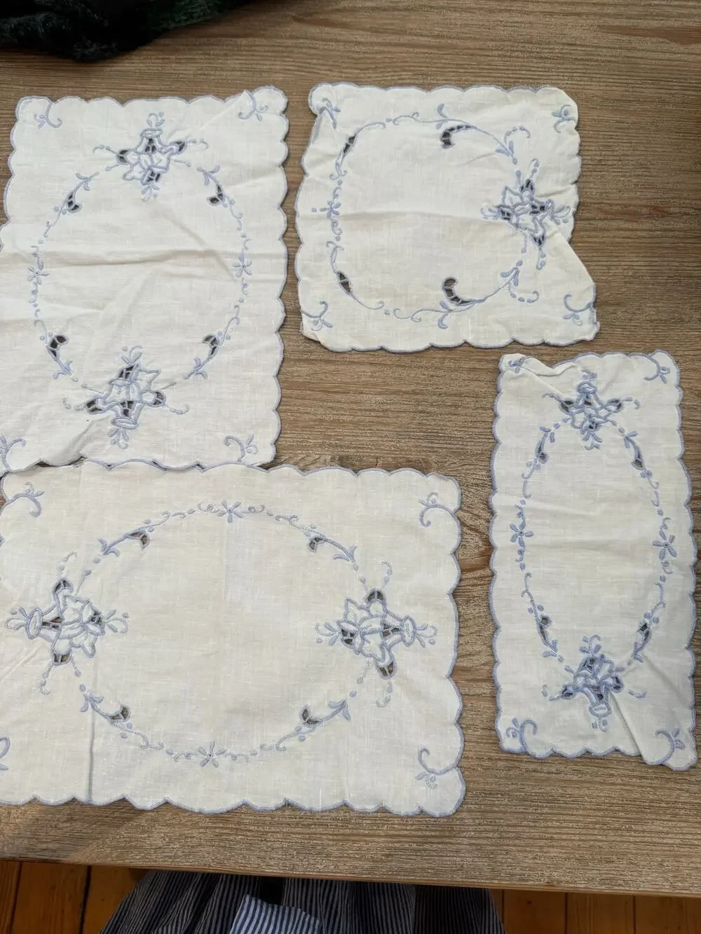 Vintage White & Blue Embroidered Linen Bundle